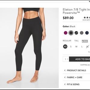 Athleta Black Petite 7/8 Leggings